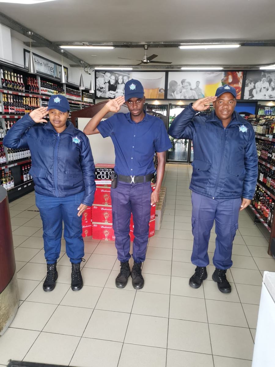 A uniformed Zinhle security officer on duty.